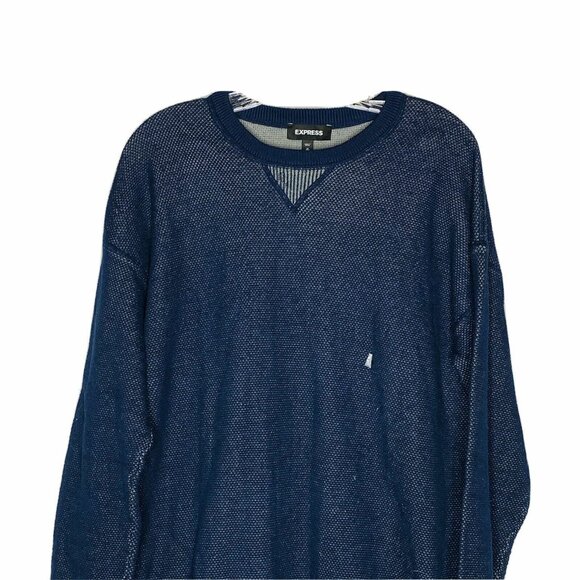 Express Blue Cotton Textured Crew Neck Shirt M New - Picture 2 of 4